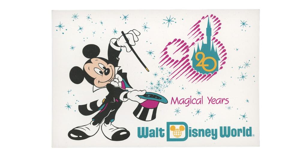 Walt Disney World Postcard 20th Anniversary 1991 20 Magical Years Mickey Mouse